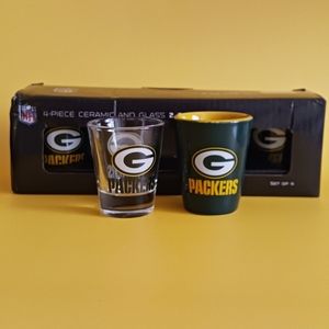 Green Bay Packers NFL 2 oz Ceramic & Glass Shot Glasses Set of 4